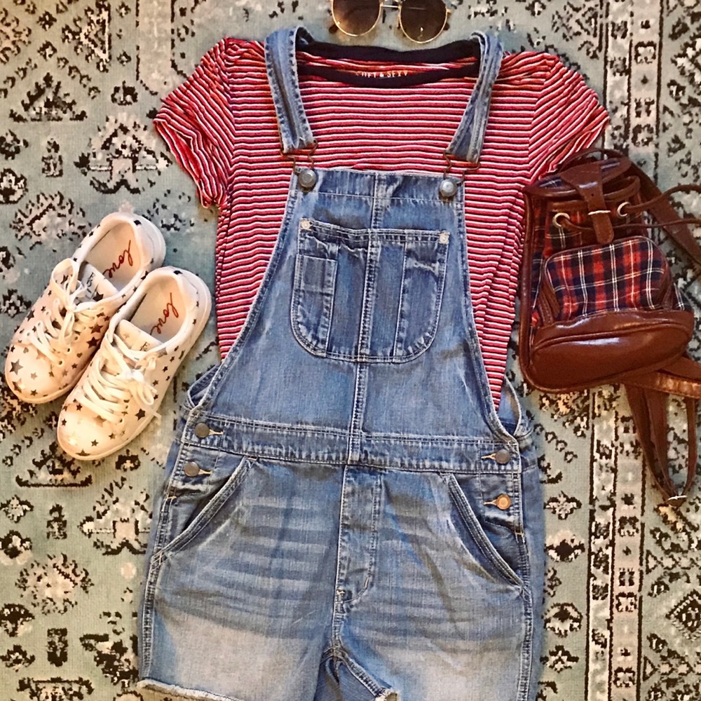 American Eagle XS Denim cutoff Overall shorts
